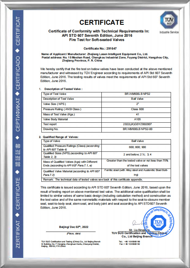 Certificação API 607 ​​Fire(BR.W8/600 LB NPS2)